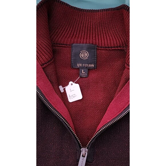 F/X FUSION Mens Black/Burgundy Cotton 1/4 Zip Sweater L - Picture 2 of 6